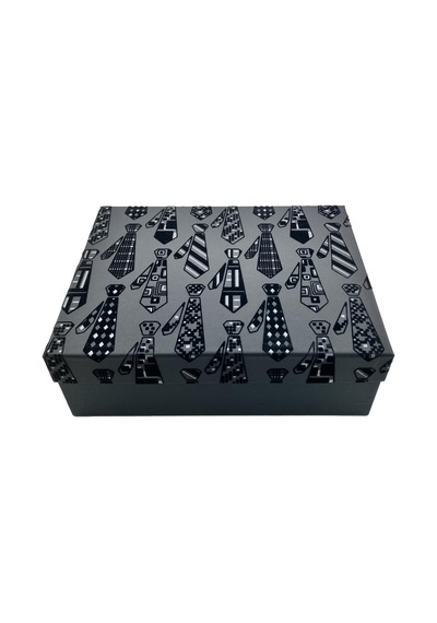 Teyreki Gıpta Montana Floklu Kravat Desenli Dikdörtgen Hediyelik Boş Kutu No:3 33x24x11cm