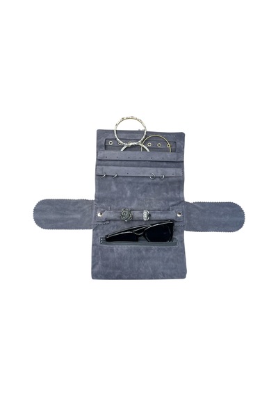 Kadife Takı Ve Mücevher Seyahat Rulo Düzenleyicisi Yeşil 35x20 Cm Lacivert
