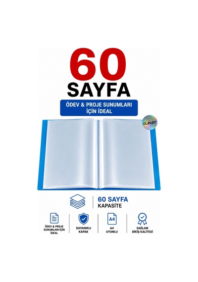 A4 Boy İçin Noki Sunum Dosyası 60 Sayfa Hazır Poşetli Dosya 1 Adet Mavi
