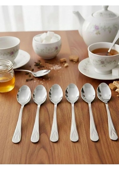 Paslanmaz Çelik Tatlı Kaşığı Seti, 6 Kişilik, Modern Tasarım, Kahve Ve Tatlı Sunumları İçin Sofra Kaşığı Çok Renkli