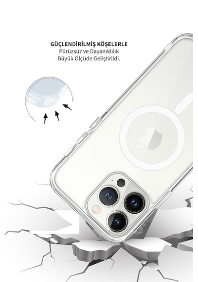 Apple iPhone 16 Pro Max Uyumlu Magsafe Kablosuz Şarj Özellikli Şeffaf Kılıf