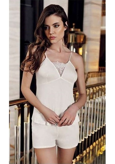 İmaj 8125 Çeyizlik Penye Dantelli Uzun Altılı Set Takım - Ekru Ekru
