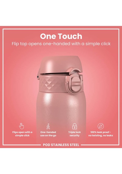 Ion8 - Paslanmaz Çelik Çocuk Suluk - Gül Kurusu - 400 Ml - Sızdırmaz Pembe