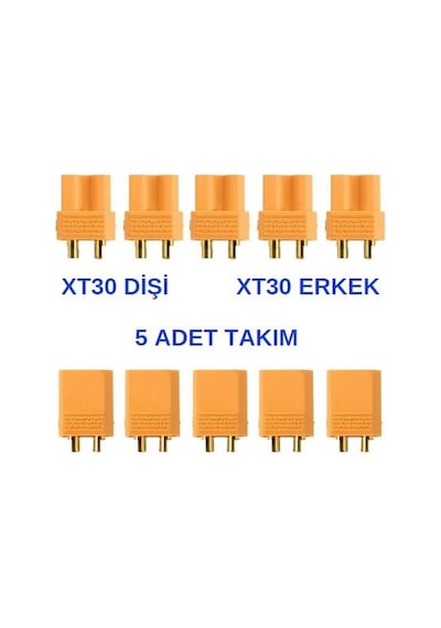 Xt30 Batarya Konnektör Dişi Erkek Takım Soket Lipo - 5 Adet