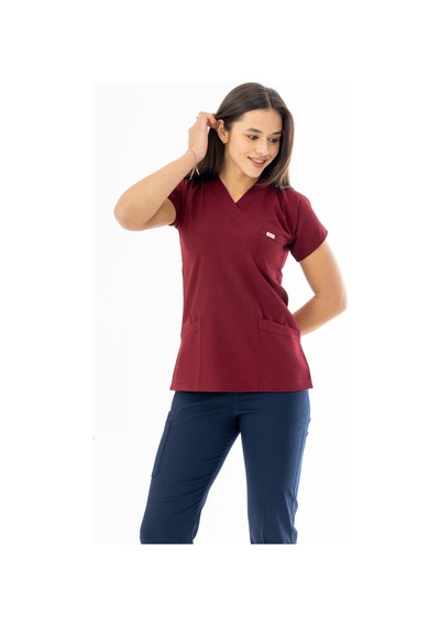 Gofre Likra Yarasa Kol Doktor Hemşire Tek Üst Forma Bordo Gfr3010 Bordo