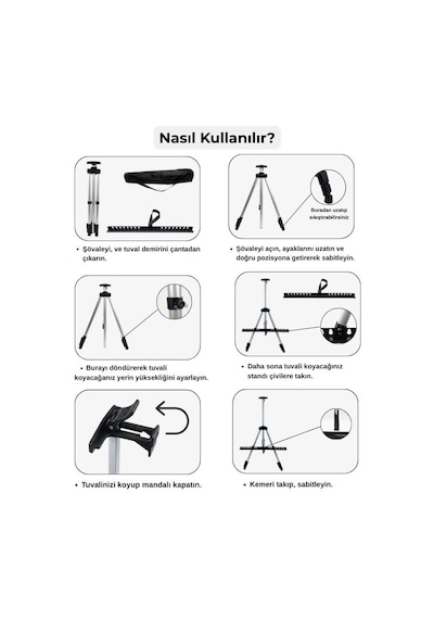Katlanabilir Alüminyum Tripod Şövale - Ayarlanabilir, Ultra Hafif, Taşıma Çantalı, Gümüş