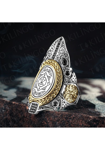 Takılingo 925 Ayar Gümüş Selçuklu İşlemeli Ayarlanabilir Zihgir Erkek Yüzük Gümüş