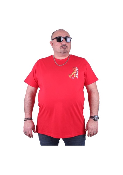 Moc Grande Mocgrande Büyük Beden Sıfır Yaka Tişört Savage 23101 Kırmızı
