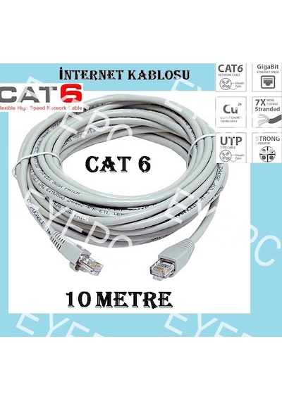 EYEPC Cat6 Kablosu Ethernet Lan Internet 10 Metre Rj45 Network Kablo