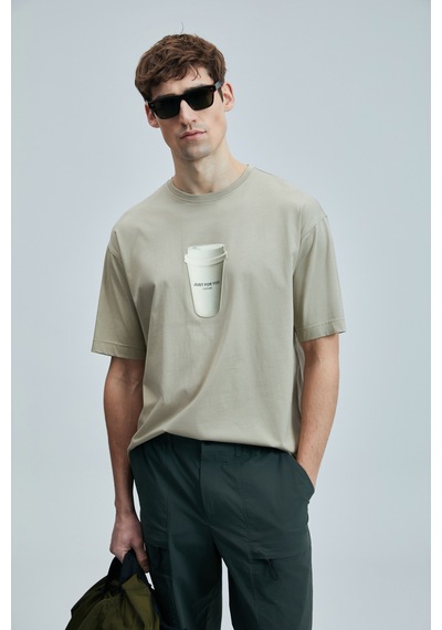Lufian Omen Modern Grafik T- Shirt Bej Bej 111020252100550 Bej