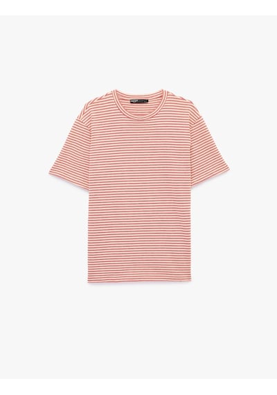 Koton Regular Fit Kısa Kollu Pamuklu Bisiklet Yaka Çizgili Tişört Kırmızı Çizgili 6sam10363mk