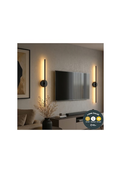 Düz Aplik 70 Cm Minimalist Tasarım Siyah Led Aplik 3 Renkli - Modern Ev Dekorasyonu Aydınlatma