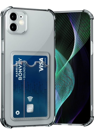 Teknomoda Apple Uyumlu iPhone 11 Kılıf Kartlıklı Anti Şok Korumalı Şeffaf Silikon Füme Koyu Şeffaf Acık Siyah Füme