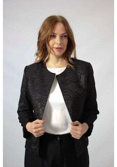 Moda Berray 3398 Kabartma Desenli Sıfır Yaka Büyük Beden Blazer Ceket Siyah