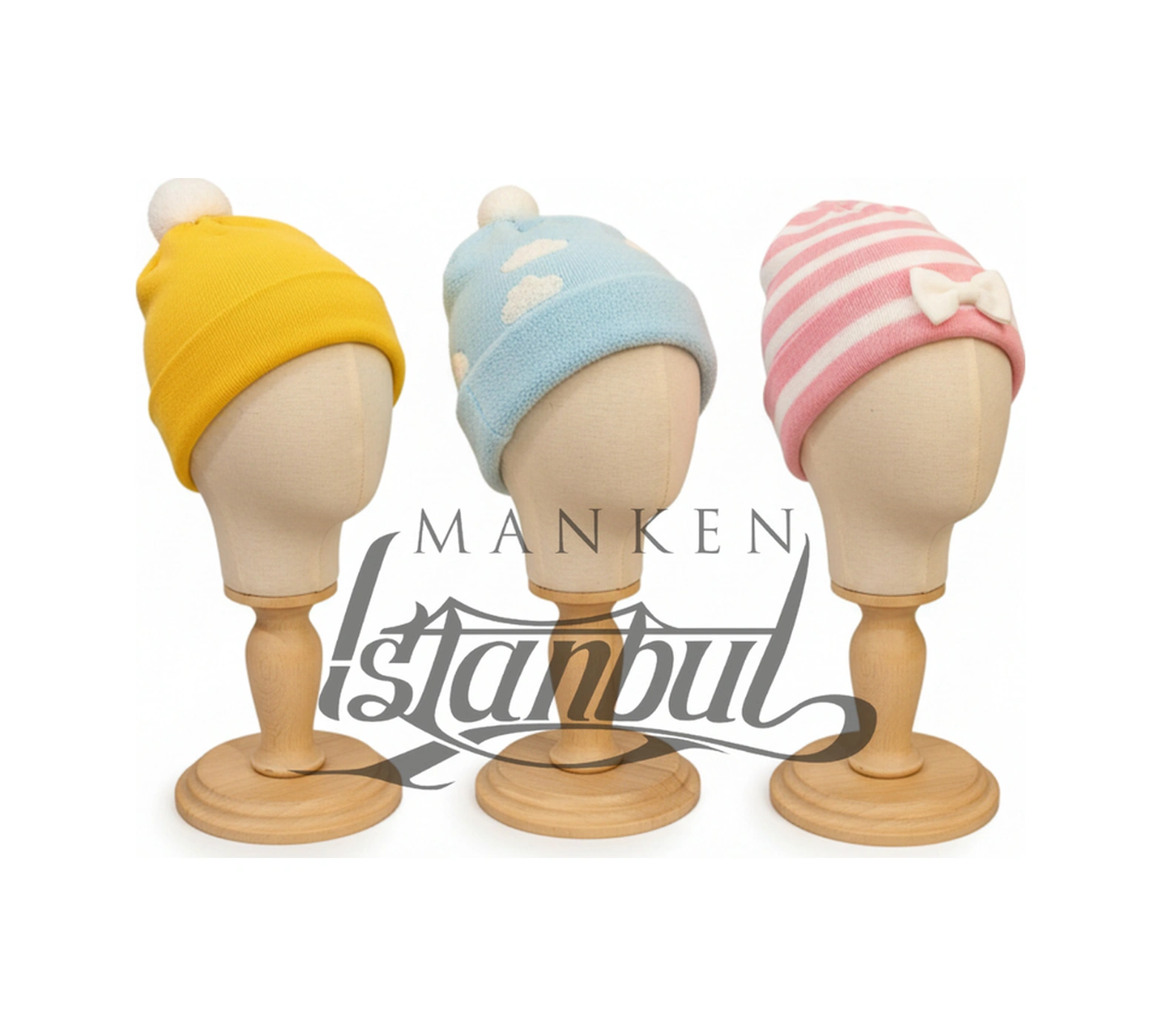 Ahşap Standlı Bebek Kafa Mankeni Bebek Şapka Mankeni Bebek Bere Mankeni 06 Ay 12 Ay Için Uygundur 0014