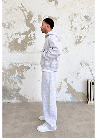 Gri Melanj Cozy Basic Tam Fermuar Oversize Sweatshirt Gri Melanj