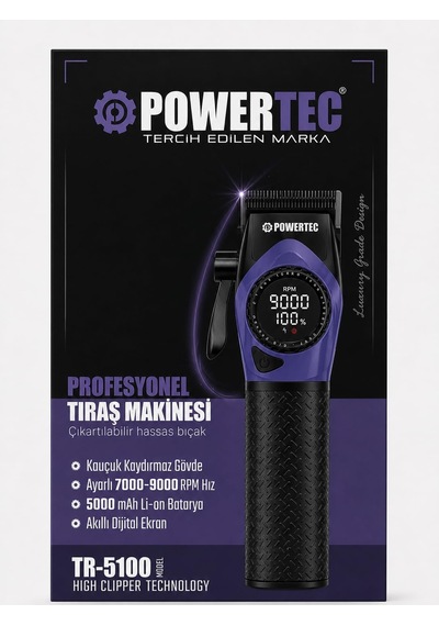 Tr-5100 Profesyonel Saç Tıraş Makinesi 9000 Rpm Dijital Ekran Şarjlı Berber Tipi Clipper Mor