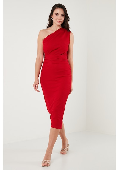 Lela Desenli Slim Fit Midi Boy Tek Omuzlu Bayan Elbise 5866202 Kırmızı Lela Desenli Slim Fit Midi Boy Tek Omuzlu Bayan Elbise 5866202 Kırmızı