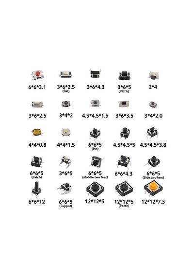 125 Adet Tact Switch Seti Dip Smd Kılıf 25 Farklı Çeşit Şeffaf Poşette