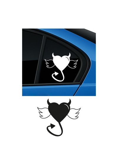 Kalp Şeytan Sticker, Oto Sticker, Motor Sticker 20x17 Cm