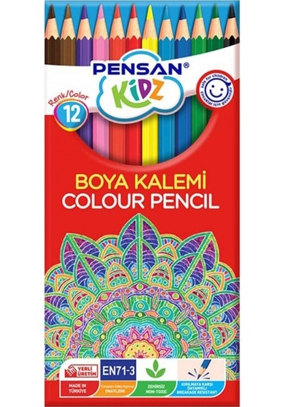 Pensan Kidz Kuru Boya Kalemi 12 Renk Tam Boy Çok Renkli
