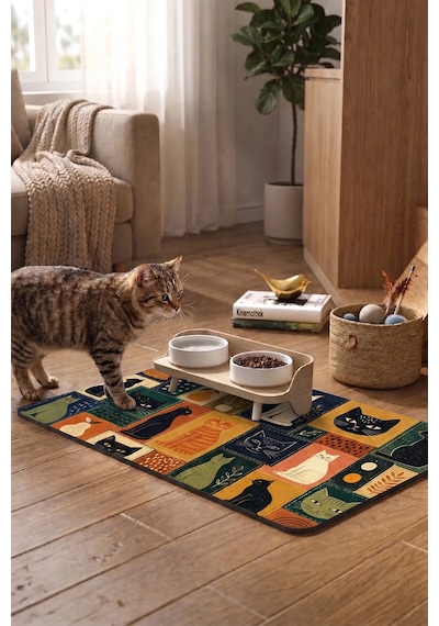 Matgo Pati Kedi Köpek Beslenme Matı 50x70cm Kedi Kolajı Su Geçirmez Kaymaz Mama Kabı Altlığı Paspası