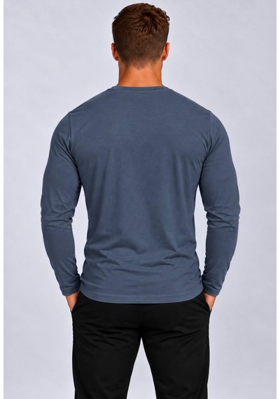 Axxel Erkek Pamuklu V Yaka Uzun Kollu T-shirt-d8004 Füme