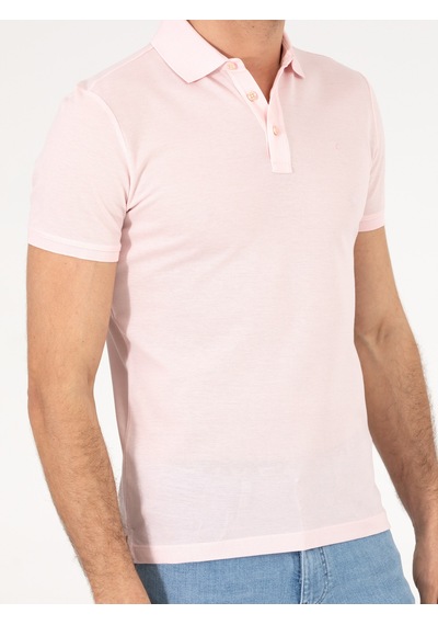 Pembe Polo Yaka Slim Fit Basic Merserize T-shirt