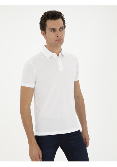 Beyaz Slim Fit Polo Yaka Merserize T-shirt 15841036