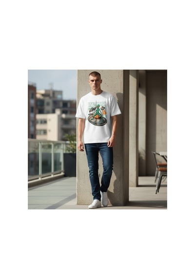 Urbantrendstore Unisex Uzaylı Oversize Fit Rahat Geniş Salaş T-shirt Günlük Tişört Beyaz