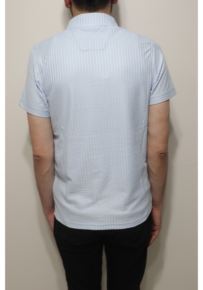 Santa Dmctekstil Erkek Tshirt-1336 Çizgili Spor Kesim Rahat Kalıp Polo Yaka T-shirt Mavi