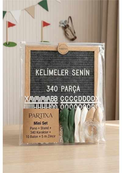 Golf Temalı 1 Yaş Doğum Günü Süsleme Mini Set Koyu Gri Keçe Yazı Panosu Standlı Balon Zincirli Par-tee Konsepti