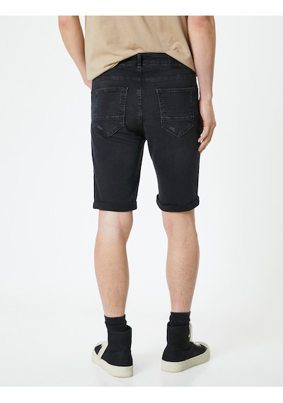Koton Yırtık Kot Şort Bermuda Slim Fit Katlı Paça Düğmeli Siyah 4sam40314nd Siyah
