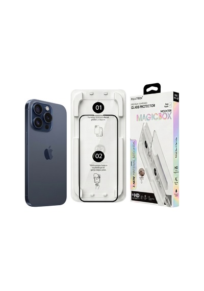 Fulltech Magicbox iPhone Uyumlu 15 Pro Premium Tempered Glass Aparatlı Ekran Koruyucu - Clear Fulltech Magicbox iPhone Uyumlu 15 Pro Premium Tempered Glass Aparatlı Ekran Koruyucu - Clear
