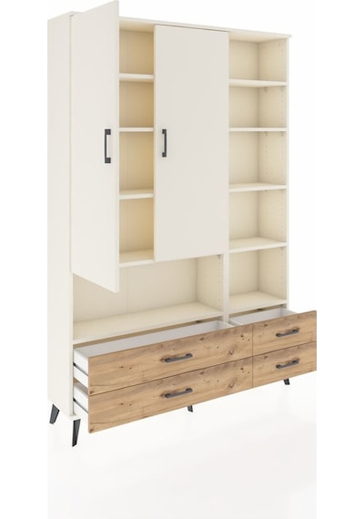 Arges Dolap 10 Raflı 4 Çekmeceli 2 Kapaklı 132x30x195 Aytaşı-aytaşı/çam Aytası/atlas Çam