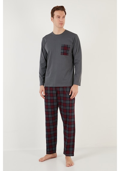 Buratti Ekoseli Cepli Beli Lastikli % 100 Pamuk Regular Fit Erkek Pijama Takımı 6572001 Antrasit