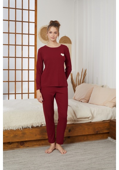 Siyah İnci Fitilli Örme Pijama Takım25226003 Bordo