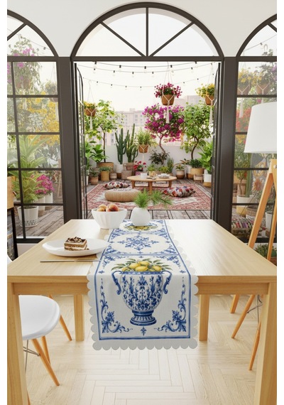 Vivanni Home Yıkanabilir Dikdörtgen Runner Günlük Kullanıma Uygun, Pratik Ve Uzun Ömürlü Limon Mavi
