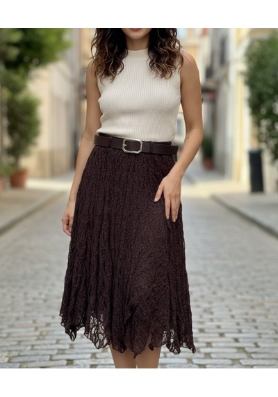 Intive Lingerie Intive Moda Ağır Güpür Dantelli Asimetrik Kesim Astarlı Kemerli M Kahverengi