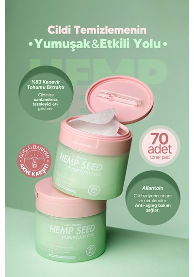 Lalarecipe Kenevir Tohumu İçeren Yatıştırıcı ve Arındırıcı Tonikli Ped LALARECIPE Hemp Seed Purifying Pad