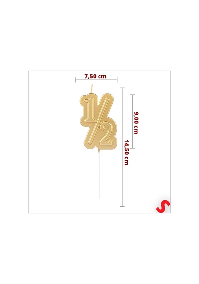 1/2 Yarım Yaş Doğum Günü Mumu, 14,5 Cm - Altın