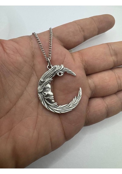 Ay Figürlü Unisex Kolye 60 Cm Zincirli Minimalist Tasarım Çok renkli