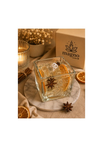 Magno Candles Portakal Dilimli Jel Mum Buzlu İçecek Görünümlü Dekoratif Kokulu Mum El Yapımı Beyaz