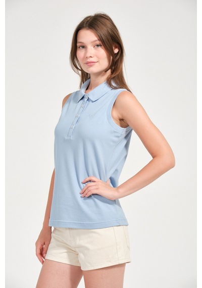 Kadın Regular Fit Kolsuz Polo Açık Mavi