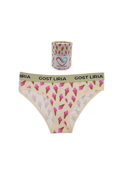 Gost Liria- İce Cream Desenli Kadın Slip Külot Ekru