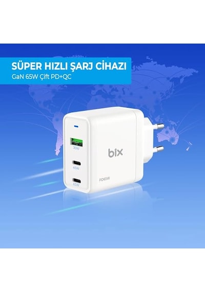 Bx3p65g 65w Gan Qualcom 4.0 2 Type-c &amp Usb-a 3 Portlu, Macbook Air, İpad Air, Apple iPhone Uyumlu  17/16/15/14/14 Max Apple iPhone Uyumlu  /13/1