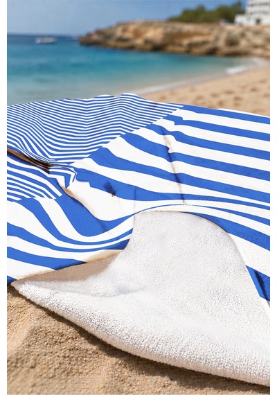 Çizgili Marine Mavi Beyaz Plaj Havlusu - Minimalist Nautical Modern Hızlı Kuruyan Mikrofiber Havlu Çok Renkli