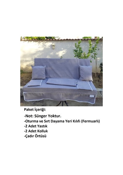 Mandaş Süngersiz 2 Kişilik Salıncak Minder Seti Pamuklu Kumaş -g Gri