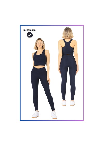 Missmaral Slim Fit Yüksek Bel Toparlayıcı Lacivert Spor Tayt Flatlock Dikiş Detaylı Fit Tasarım Oslo 1090 Lacivert