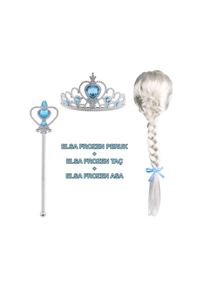 Örgülü Karlar Ülkesi Frozen Elsa Peruğu Tacı Ve Sopası Çocuk Boy +0
